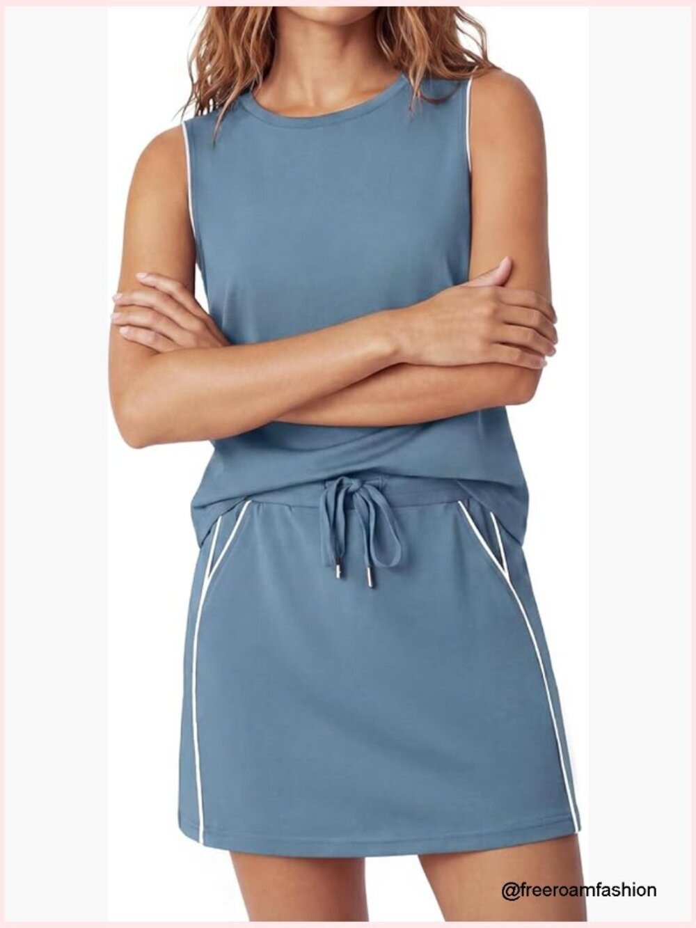 Two Piece Skirt Set Sleeveless Tank Top with Skort Pockets Athletic Matching
